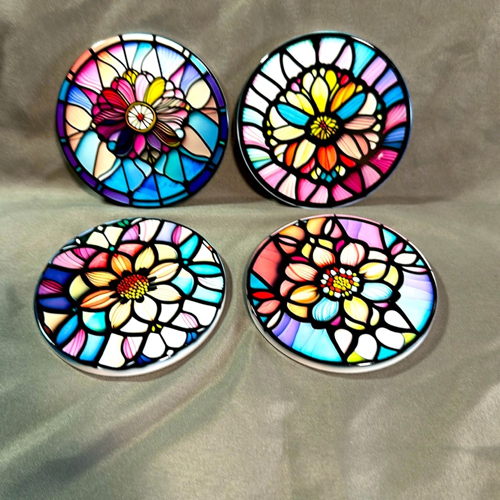 Set of 4 Stained Glass Style Ceramic Coasters